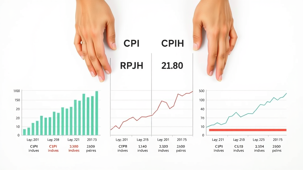 Comparison infographic of CPI, CPIH, RPI, and PIPR inflation indices for index-linked rent review UK