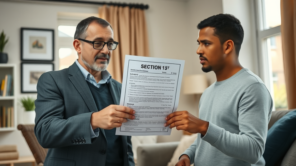 Landlord presenting Section 13 notice to tenant, representing rent adjustments renters rights bill