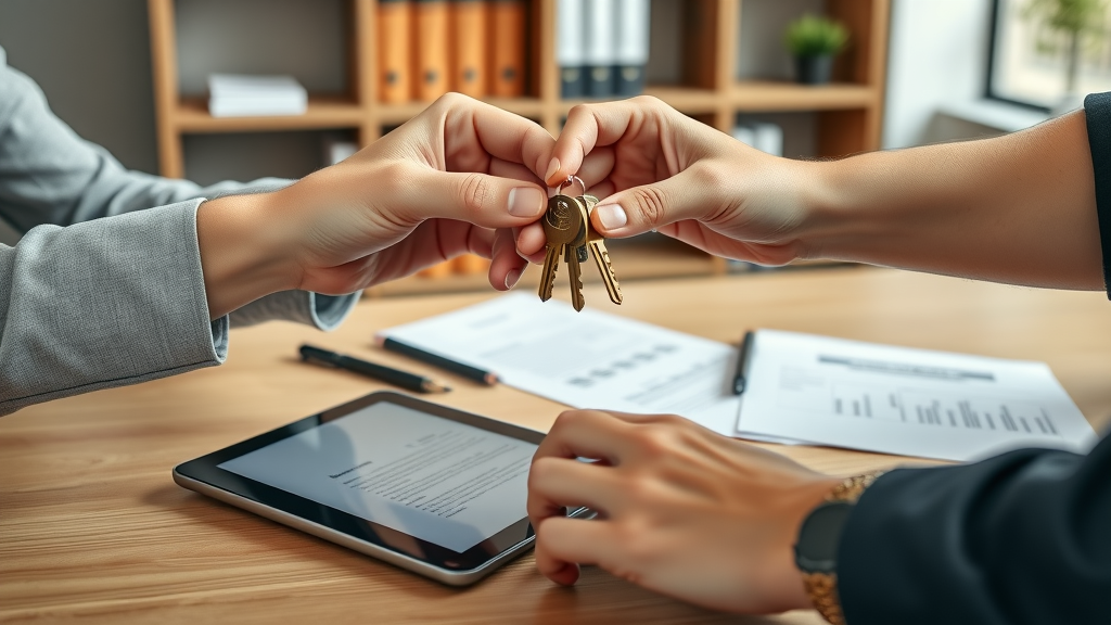 Key handover symbolizing smooth property conveyancing services process