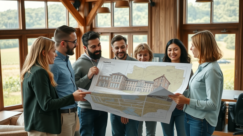 Professional rural property consultancy team collaborating in estate office