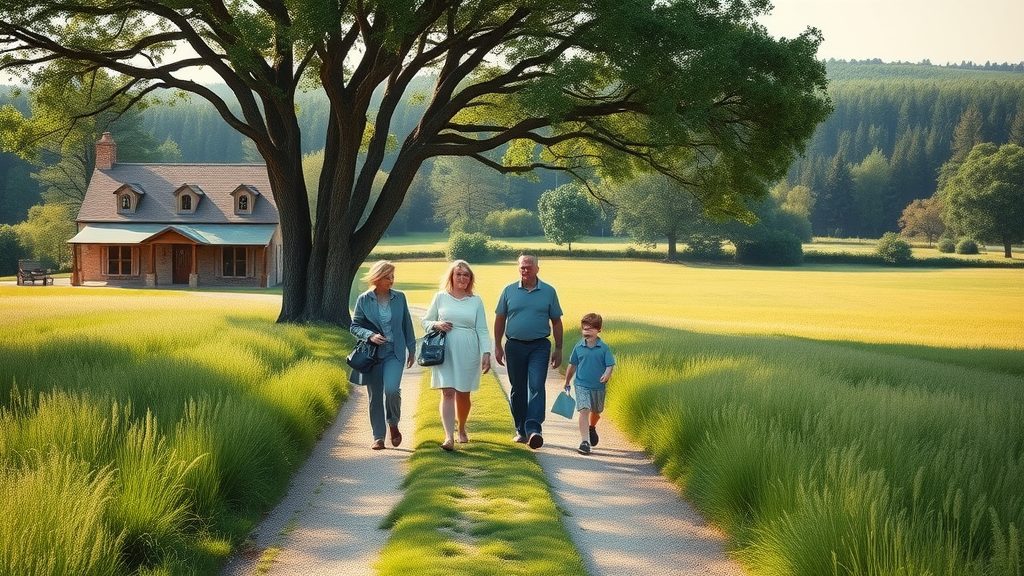 Rural property consultant touring estate with landowner family