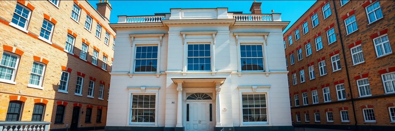 Georgian office building with signage from solicitors to estate agents.