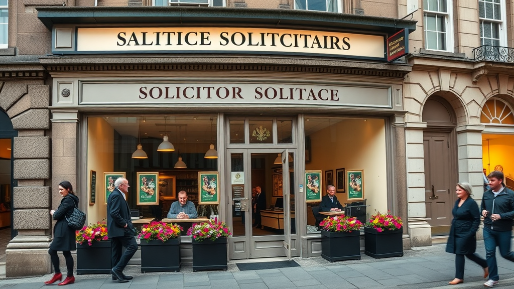 Scottish High Street solicitor estate agency with agents and clients visible