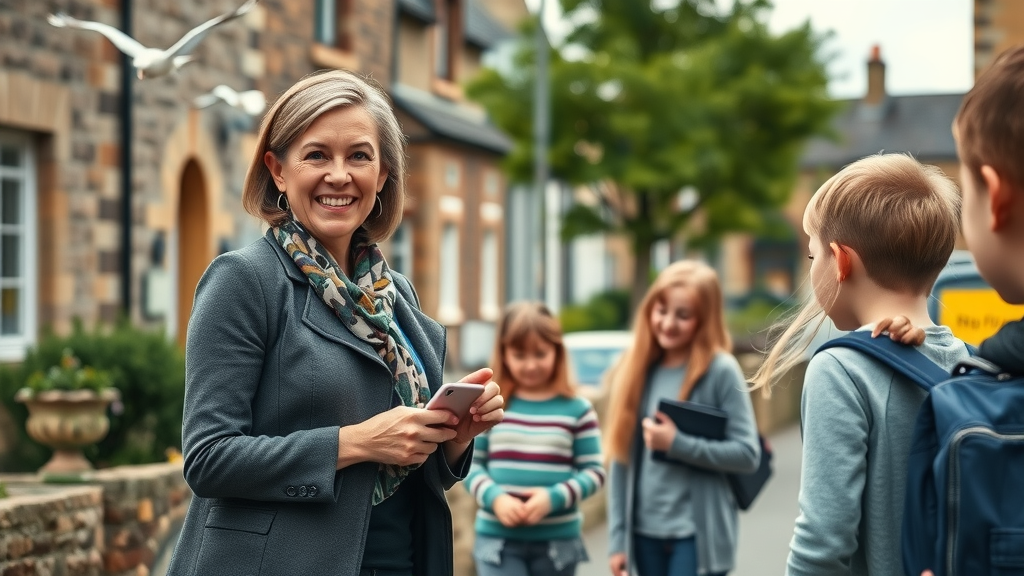 Dumfries estate agent advising clients outside a picturesque home in Dumfries.