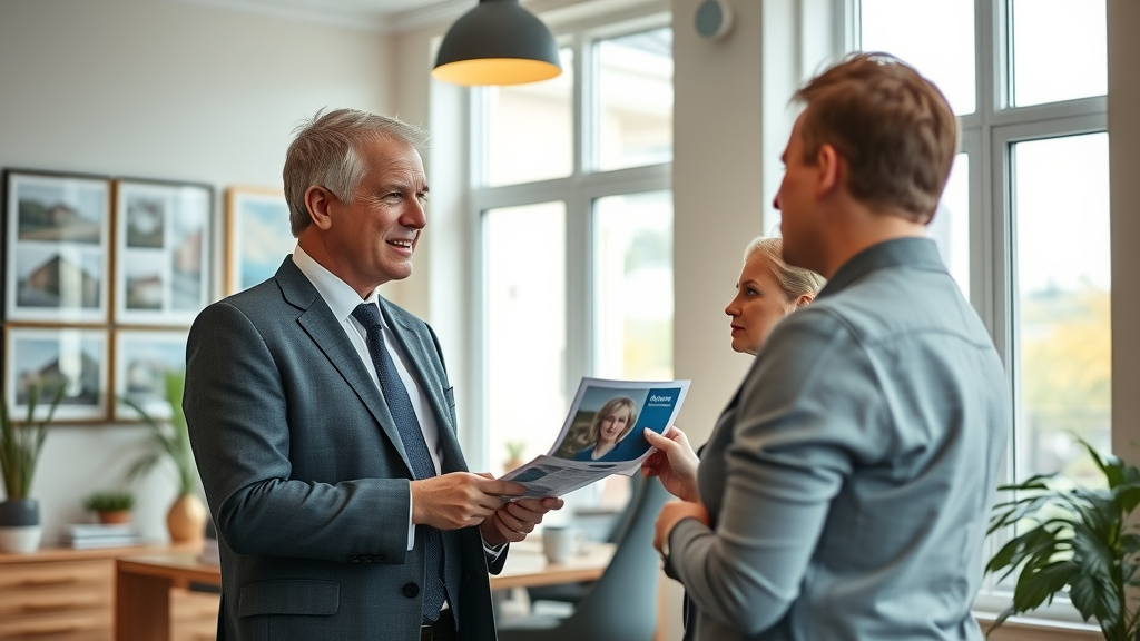 Expert Dumfries estate agent discussing bespoke property plans with clients.