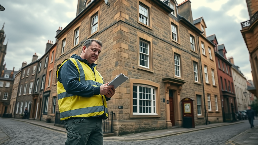 Scottish surveyor inspects historic townhouse for building survey Scotland