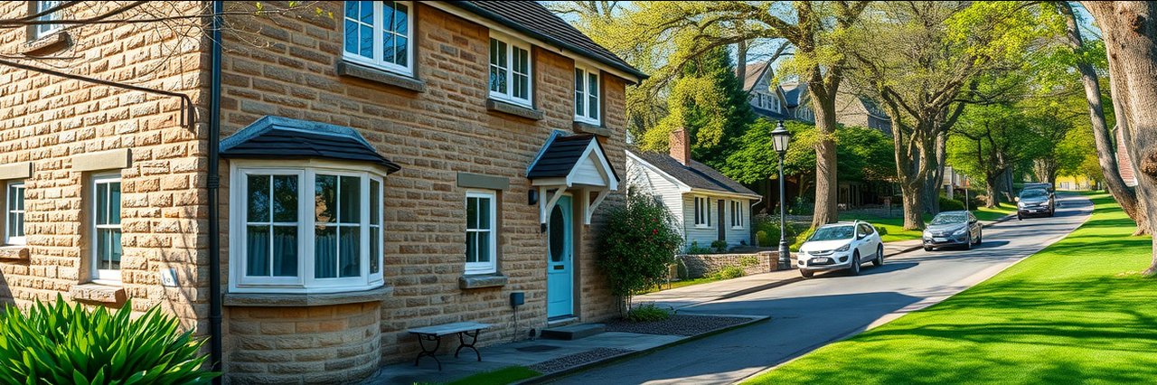Traditional stone house for first time buyers in a quiet suburban area