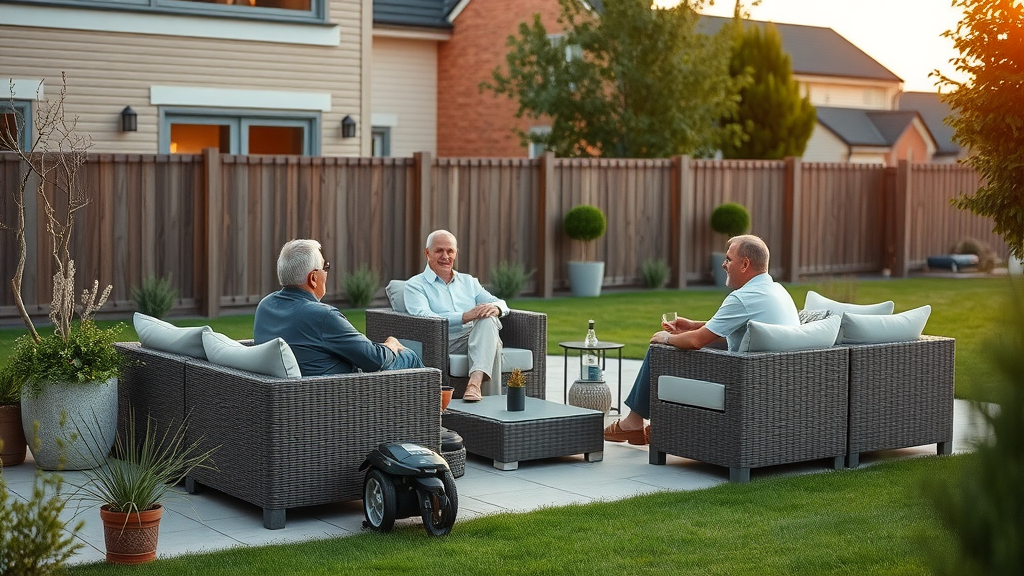 Private patio garden of a new Dumfries home, evening gathering in Summerpark estate