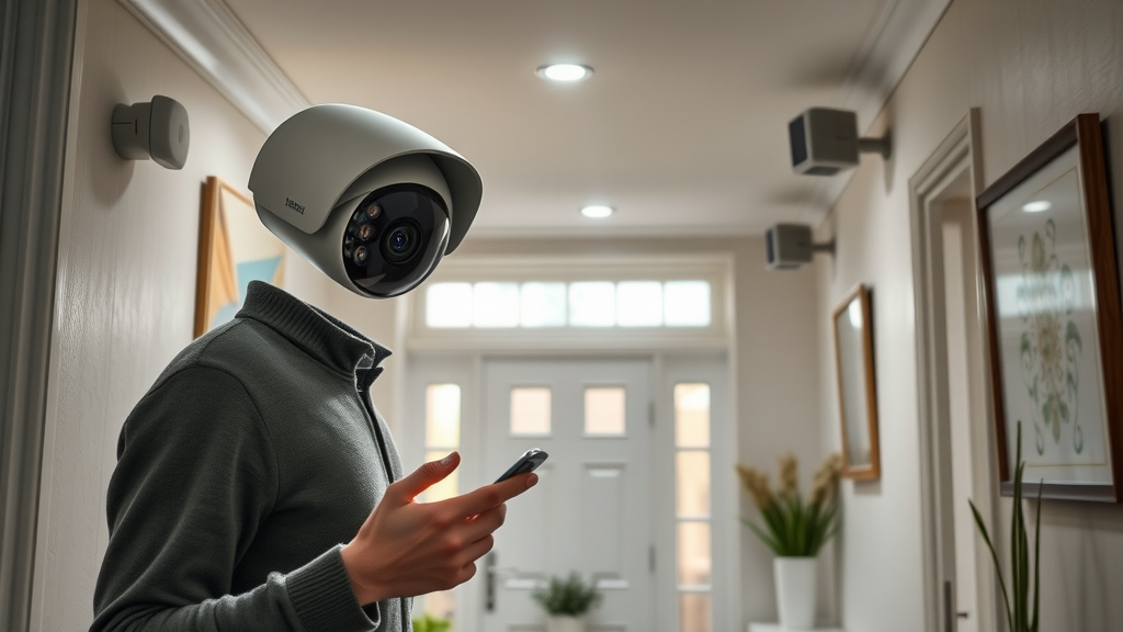 security cameras and motion detectors monitoring front door and hallway in a modern UK home