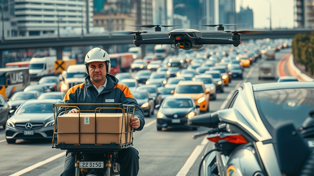 Autonomous delivery vehicles and cargo drones operating on UK city streets powered by 5G—transportation and logistics use case.