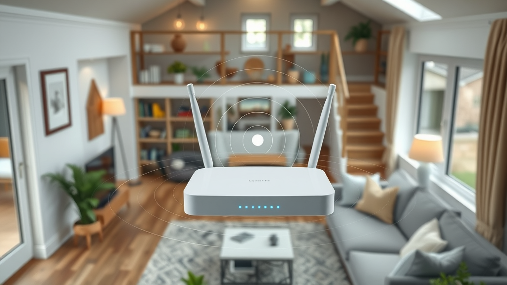 Modern mesh router system showing wireless coverage across a multi-story UK home.
