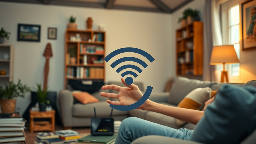 Cluttered UK home with router hidden behind objects, representing common router technology mistakes.